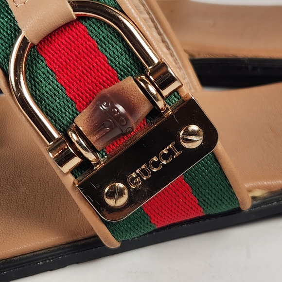 GUCCI Women's Sandal 11.5 EU 42 Red Green Thong Leather Luxury - Picture 8 of 11